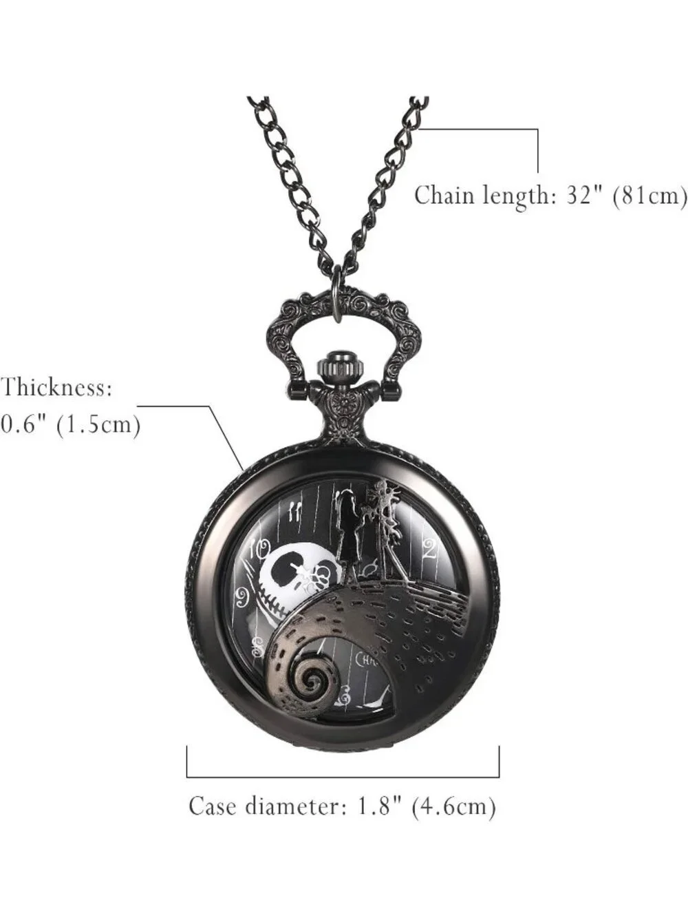 Unisex Black Analog Christmas Antique Quartz Pendant Necklace Round Pocket Watch